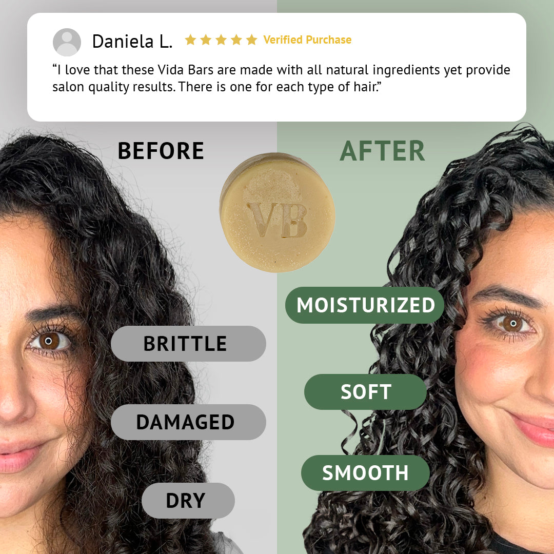 Before and after using Balance Conditioner from Vida Bars