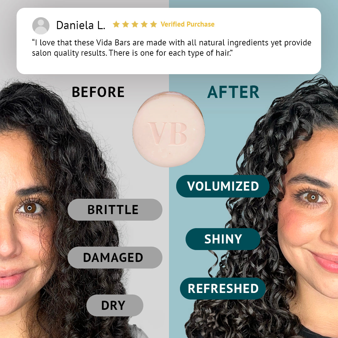 Before and after using Clarity Shampoo - Vida Bars